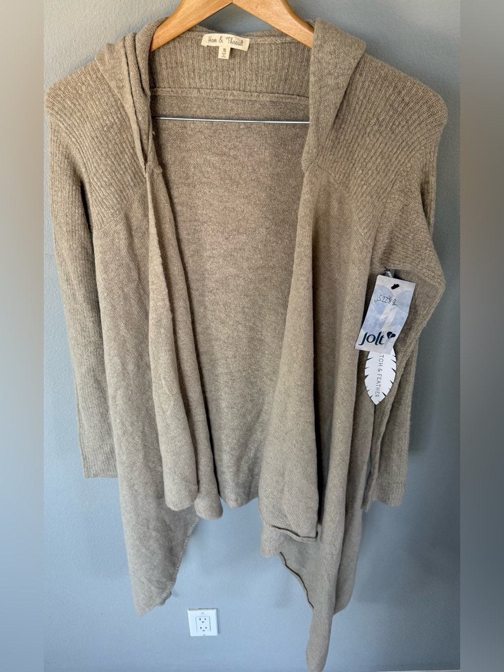NWT Jolt Hem & Thread Blush Color‑Block Open Knit Hooded Cardigan – Size M